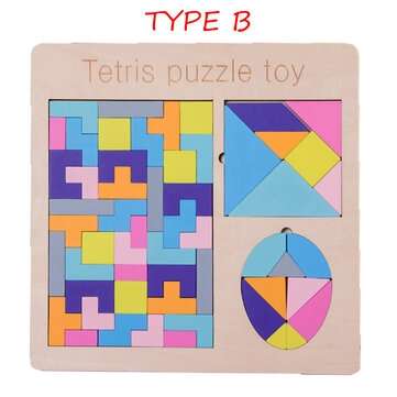Intellegence Wooden Block Puzzle Set Numbers Tangram Tetris Shape Puzzle Jigsaw Puzzl... (COLOR.: B)