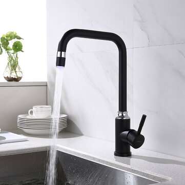 Intelligent Anti-Scald LED 3 Colors Matte Black Swivel Kitchen Faucet Tap Solid Brass Faucet Mixer T