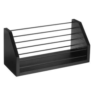 Iron Grid Wall Shelf Wall Mounted Hanging Shelf Storage Holder Rack Wooden Home Be... (COLOR: BLACK)