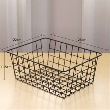 Iron Mesh Storage Baskets Organizer Box Container Bathroom Bedroom Kitchen Tray (COLOR.: BLACK)