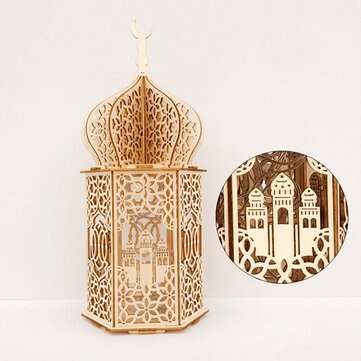 Islam Eid Ramadan Mubarak Decoration Wooden Golden LED Lantern Bass... (MODEL: SMALL | TYPE: PALACE)