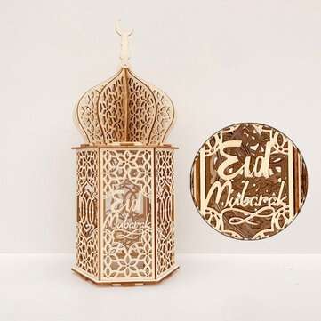 Islam Eid Ramadan Mubarak Decoration Wooden Golden LED Lantern ... (MODEL: SMALL | TYPE: EIDMUBARAK)