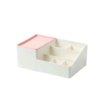 Japanese Style Cosmetics Storage Box Plastic Simple Clamshell ... (COLOR& PATTERN: SQUAREWHITELIGHT)