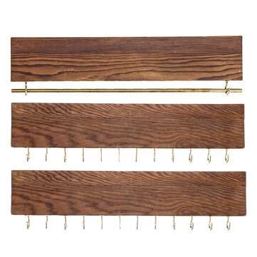 Jewelry Organizer Necklace Wooden Hook Rack Holder Wall Mounted Storage Display (COLOR.: BROWN)