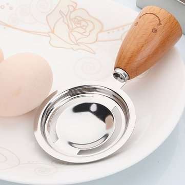 KC-ES029 Stainless Steel Egg Separator Smile Wood Handle Egg White Yolk Divider Kitchen Tools