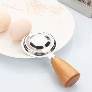 KC-ES029 Stainless Steel Egg Separator Smile Wood Handle Egg White Yolk Divider Kitchen Tools