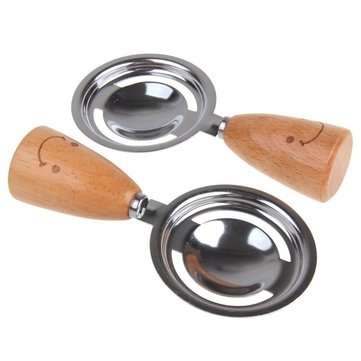 KC-ES029 Stainless Steel Egg Separator Smile Wood Handle Egg White Yolk Divider Kitchen Tools