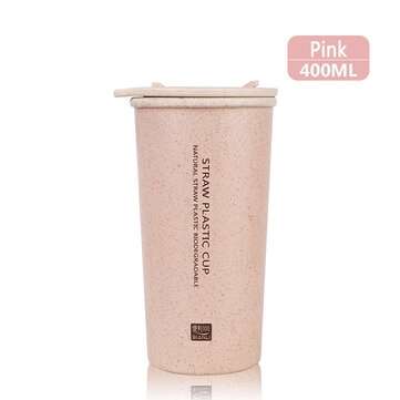 KC-WHE03 300mL/400mL Wheat Fiber Double Layer Insulation Mug Stu... (CAPACITY: 400ML | COLOR.: PINK)