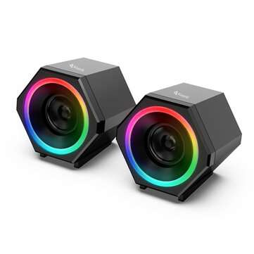 Kisonli L-6060 Multimedia Speaker 3.5mm USB RGB Speaker Combo Stereo Bass Gaming S... (COLOR: BLACK)