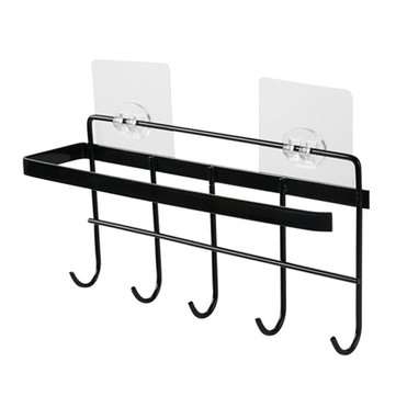 Kitchen Tissue Storage Holder Towel Rack Hook Holder Bathroom Shelf Hanging (COLOR.: BLACK)