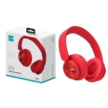KIVEE KV-BXV9 Foldable bluetooth 5.0 Stereo Surround Sound Over-ear Music Gaming Hea... (COLOR: RED)