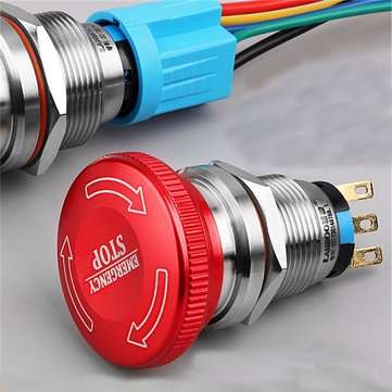 LANBOO Metal Mushroom Emergency Stop Push Button Switch 19mm 22mm Momentary Latching (TYPE: D)