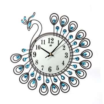 Large 3D Gold Diamond Peacock Wall Clock Metal Watch For Home Living Room Decorat... (COLOR.: BLACK)