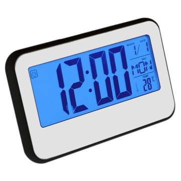 LCD Display Digital Alarm Clock Sound Controlled With Thermometer Backlight Snooze (COLOR.: WHITE)