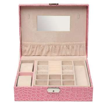 Leather Box Ring Storage Case Necklace Holder Watch Jewelry Case Organizer  (COLOR.: PINK)