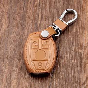 Leather Car Key Case/Bag Cover Holder For Mercedes Remote Smart Key 3 4 Button  (COLOR.: BLACK)