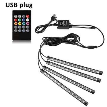 LED Car Foot Light Ambient Lamp USB Wireless Remote Music Cont... (LED CAR LIGHT PLUG: USBPORTCABLE)
