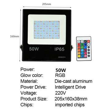 LED Floodlight 10W/30W/50W RGB 16 Colors Led Spotlight with Remote Control Outdoor W... (POWER: 50W)