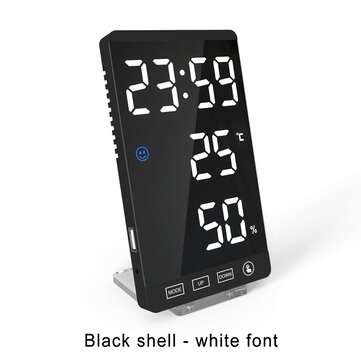 LED Digital Alarm Clock Snooze Mirror Alarm Clock with USB Charging... (COLOR: BLACKSHELL-WHITEFONT)