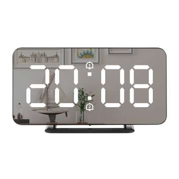 LED Temperature Mirror Alarm Clock Snooze Dual Digital Electronics Alarm Clock for Bedroom Desktop S