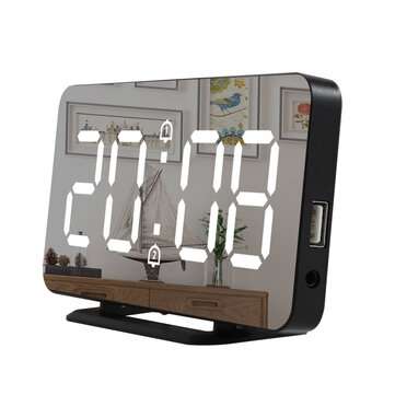 LED Temperature Mirror Alarm Clock Snooze Dual Digital Electronics Alarm Clock for Bedroom Desktop S