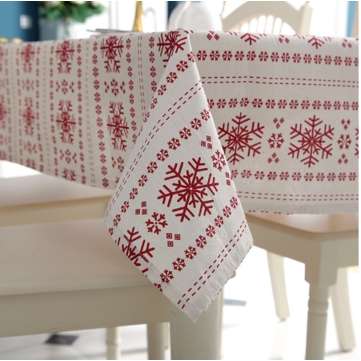 Linen Cotton Tablecloth Red Snowflakes Christmas Table Cloth for We... (TABLE CLOTH SIZE: 140*180CM)
