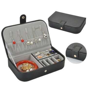 Litchi Pattern Jewelry Box Leather Earrings Storage Cases For Girl Portable Monol... (COLOR.: BLACK)