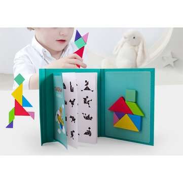 Macaron Color Magnetic Tangram Colorful Jigsaw Puzzle Children Brain Development Educational Wooden