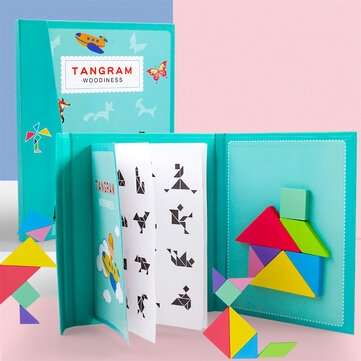 Macaron Color Magnetic Tangram Colorful Jigsaw Puzzle Children Brain Development Educational Wooden