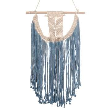 Macrame Wall Hanging Tapestry Hand Woven Pendant Decoration House Ceremony L... (COLOR.: BLUE&BEIGE)