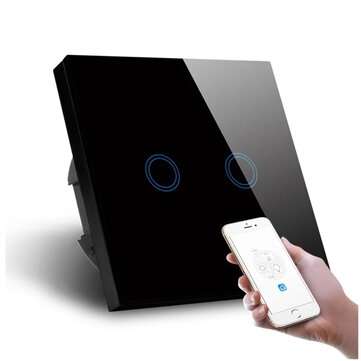 MAKEGOOD EU Standard Smart Light Switch WiFi 2 Gang Wireless Touch Sensor Remote C... (COLOR: BLACK)