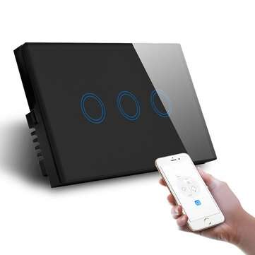 MAKEGOOD 1000W AC110-240V US 3 Gang 1 Way Smart Home Touch Switch WiFi APP Control... (COLOR: BLACK)