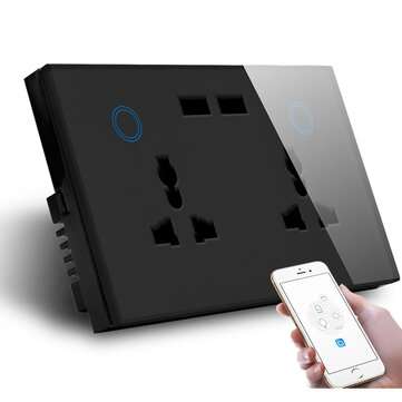 MAKEGOOD 147mm*86mm Tuya Smart WiFi Switch Double Universal Outlet with USB Compat... (COLOR: BLACK)