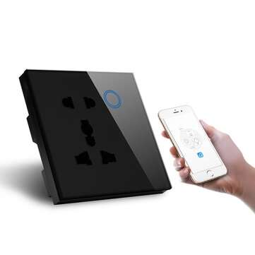 MAKEGOOD UK Standard WIFI Universal Wall Socket Wireless Outlet Double Plug with T... (COLOR: BLACK)