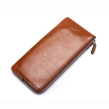 Men Long Style Card Holder Wallets Classic Purse Zipper Large Capacity Ultra Thin ... (COLOR: BROWN)
