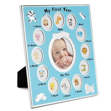 Metal Baby Smile Photo Frame Baby Kids Birthday Gift Decorations From 1 To 12 Mont... (COLOR.: BLUE)