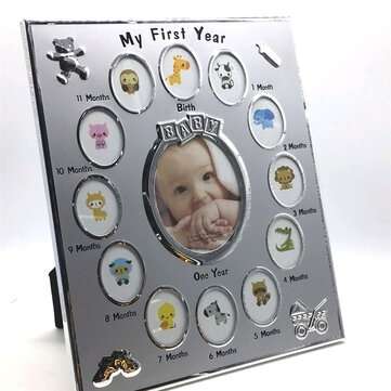 Metal Baby Smile Photo Frame Baby Kids Birthday Gift Decorations From 1 To 12 Mo... (COLOR.: SILVER)