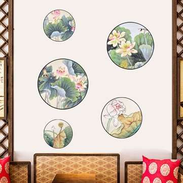 Miico FX82033 2PCS Lotus Painting Sticker Home Study Room Decorative Sticker Wall Sticker Combinatio