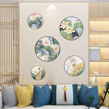 Miico FX82033 2PCS Lotus Painting Sticker Home Study Room Decorative Sticker Wall Sticker Combinatio