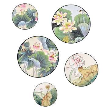 Miico FX82033 2PCS Lotus Painting Sticker Home Study Room Decorative Sticker Wall Sticker Combinatio