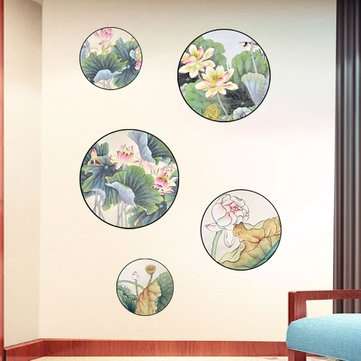 Miico FX82033 2PCS Lotus Painting Sticker Home Study Room Decorative Sticker Wall Sticker Combinatio