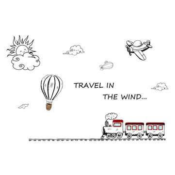 Miico FX82032 2PCS Cartoon Wall Stickers Small Train Painting Sticker Children`s Room And Kindergart