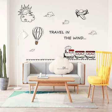 Miico FX82032 2PCS Cartoon Wall Stickers Small Train Painting Sticker Children`s Room And Kindergart