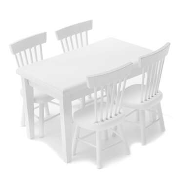 Miniature Wooden Dining Table Chair Set For 1:12 Dollhouse Rooms Furniture Accs (COLOR.: WHITE)