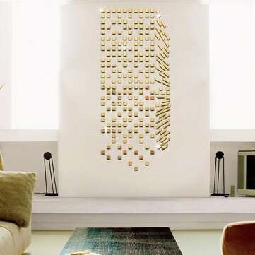 Mirror Mosaic Background Wall Stickers Home Decor DIY Creative Environmental Prote... (COLOR.: GOLD)