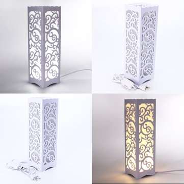 Modern LED Desk Table Lamp Classic Wooden Bedside Light Hollo... (LIGHT: #2WARMLIGHT | PLUG: USPLUG)