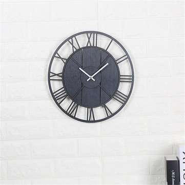 Modern Wall Clock Round Silent Movement Skeleton Roman Numeral Home Minimalist Ro... (COLOR.: BLACK)