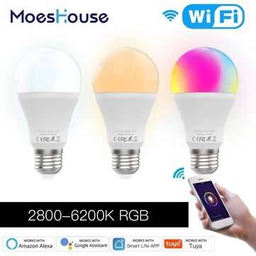 MoesHouse 9W E27 WiFi Smart LED Bulb RGB C+W Dimmable Smart Life Tuya APP Lamp ... (VOLTAGE: AC220V)