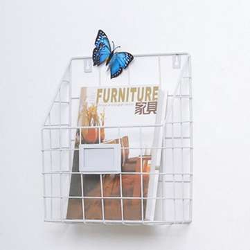 Modern Wire Magazine Newspaper Storage Baskets Wall Mounted Hanging Rack Post Org... (COLOR.: BLACK)