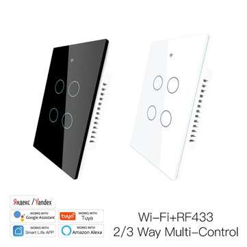 MoesHouse US 4 Gang Smart Glass Panel Switch Smart Life/Tuya App Multi-Control As... (COLOR.: WHITE)